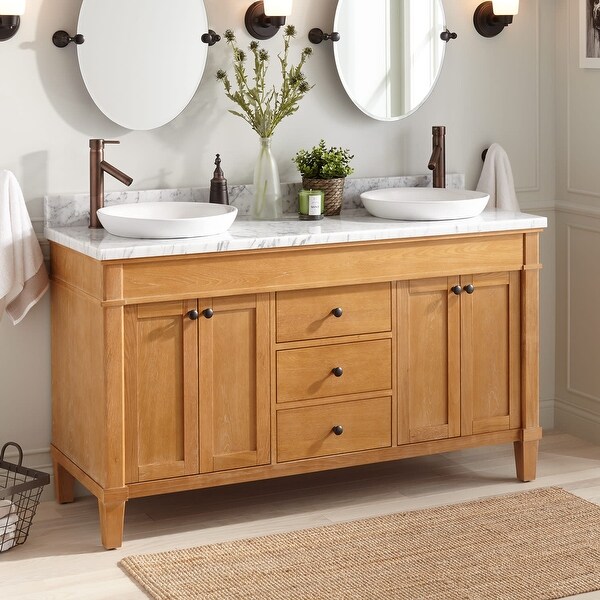 Signature Hardware 941071 Marilla 60" Double Vanity Set with Solid Oak